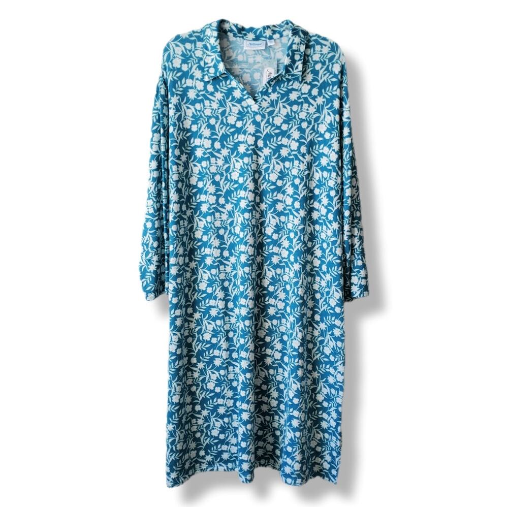 Women Blue Floral Full Length Nightgown PXL Ultrasoft Cozy Comfort Lounge NEW
